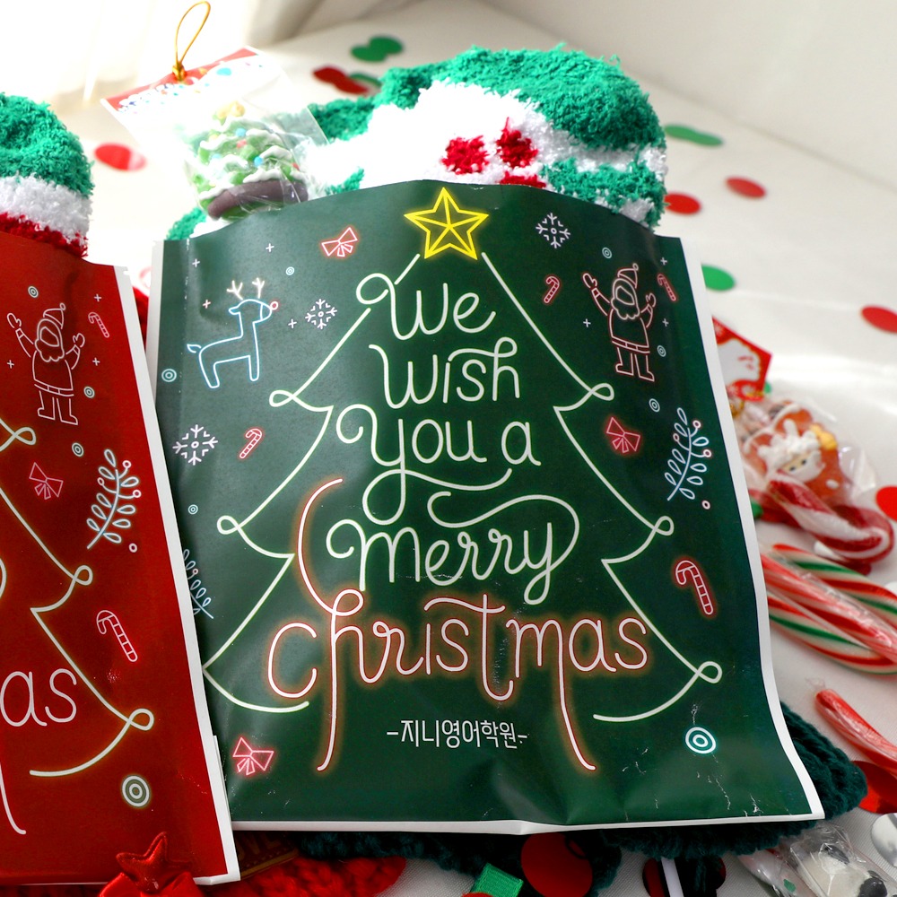 e베이비랜드,[제작] 크리스마스 구디백 접착봉투10p CGB02 그린 네온트리 / 파티용품 선물 포장